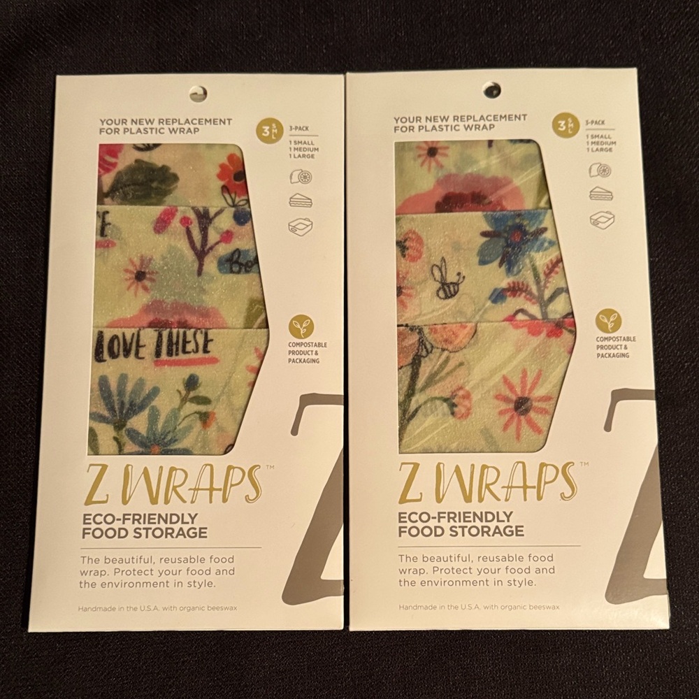 2 NEW Z Wraps Eco-Friendly Food Storage Wraps 3 pack S, M, L
